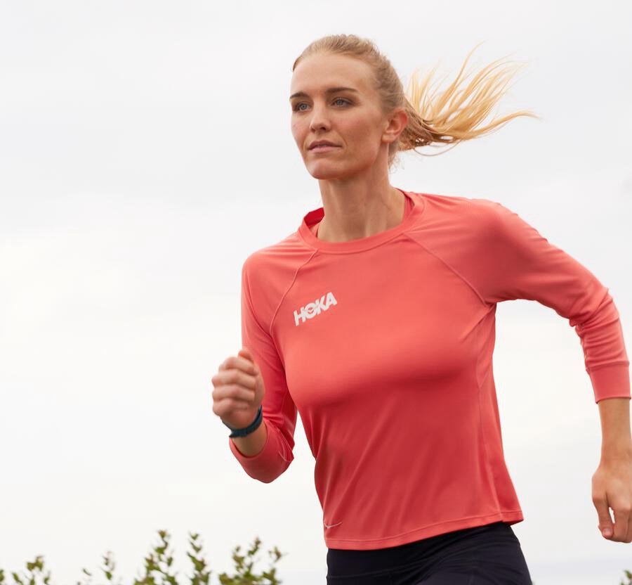 Top Hoka One One Mujer Naranjas - Performance 3/4 Sleeve - BQTV08537